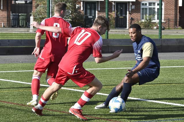 Youth  Dreams Project v Stamford AFC Reserves (red) football action. Photo: David Lowndes.