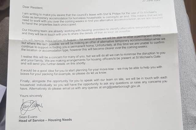 The letter sent to residents