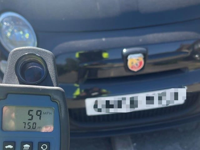 Officers were conducting speed gun checks in a 30mph speed limit zone and reported four motorists for excess speed. One driver was recorded at 59mph.