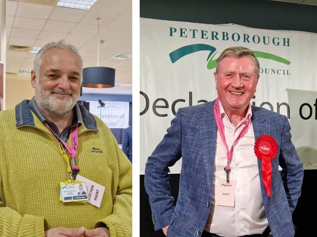 Lib Dems leader Christian Hogg and Labour leader Dennis Jones at Peterborough election count