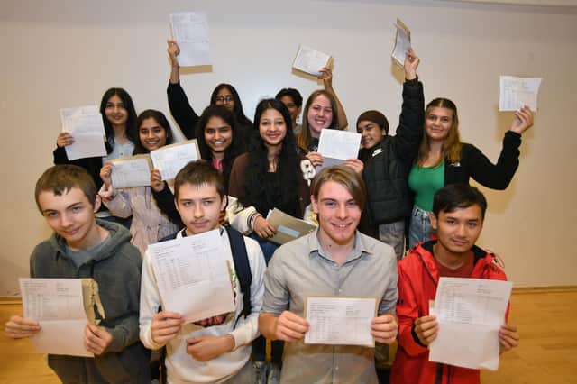 Students celebrate their results.