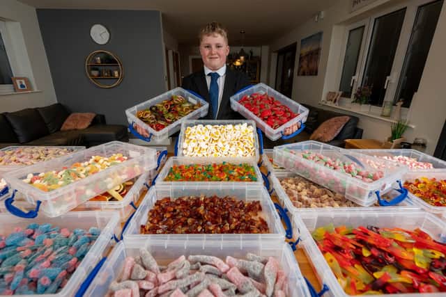 Luke Scotney with his nut free sweet pick and mix .