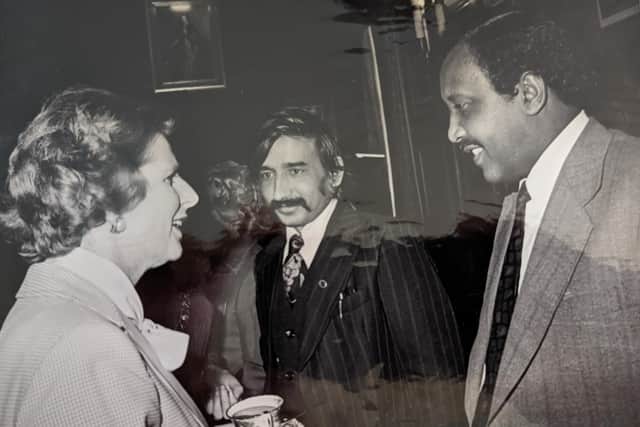 Abdul Choudhuri meets Margaret Thatcher  with fellow community leader Lincoln Simmons in 1978