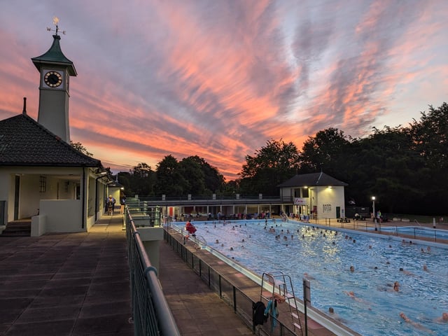 The morning swim at the Lido was very popular