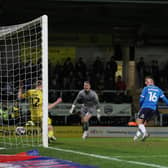 Harrison Burrows of Peterborough United scores at Burton. Photo: Joe Dent/theposh.com