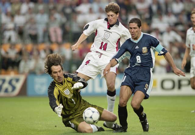 David Seaman in World Cup action for England against Argentina 1998. Photo: Getty Images.