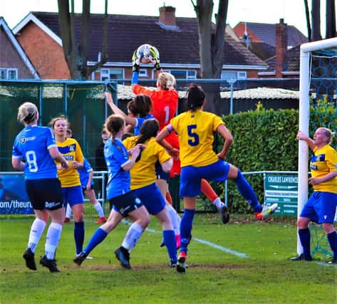 Action from Posh Women v Leek Town at Bourne Town FC. Photo: Dave Mears.