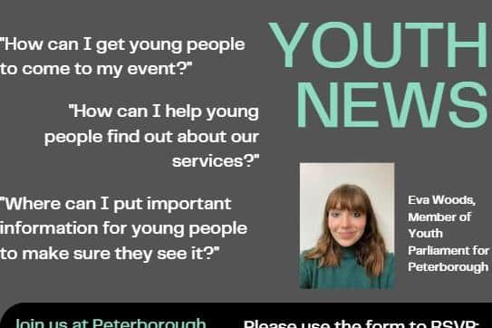 Poster advertising Peterborough's 'Youth News' event. 