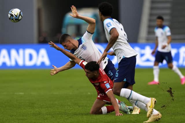 Ronnie Edwards in action for England against Tunisia at the Under 20 World Cup.  Photo by JUAN MABROMATA/AFP via Getty Images.