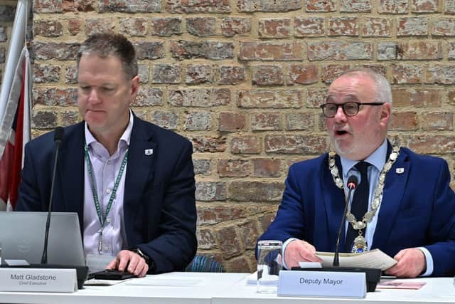 Cllr Wayne Fitzgerald taking full council at Fletton Quays. Photo: David Lowndes.