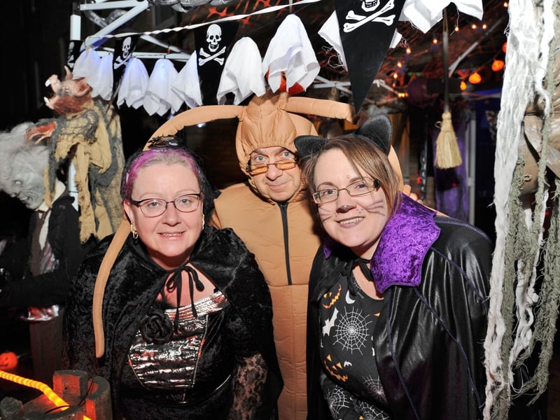 Taken in 2017. Halloween House at Bringhurst, Orton Goldhay. House owner Debbie Gale with Colin Brittle and Natalia Brader