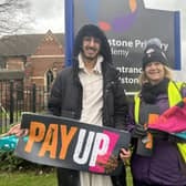 Kim McCamley, National Education Union (NEU) representative and teacher at Gladstone Primary Academy, with Tabassam Tariq, who is also a teacher at the school
