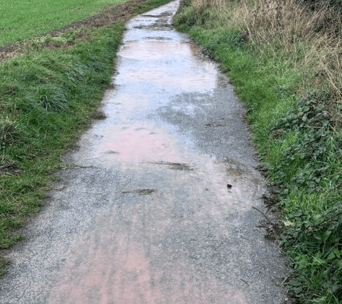 The flooded footpath in Peterborough