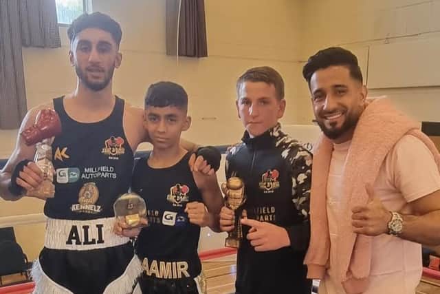 Superchick Award winners Junayd Ali, Aamir Shirazi and Bobby-James Harris with Qais Ashfaq.