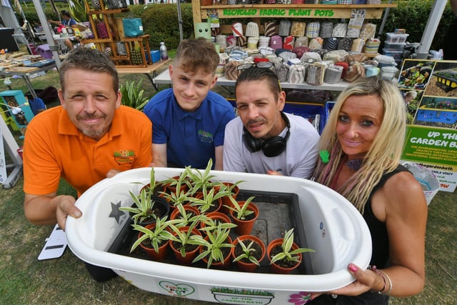 David Poulter, David James, Alex Blower and Kez Hayes-Palmer at the Up the Garden Bath stand