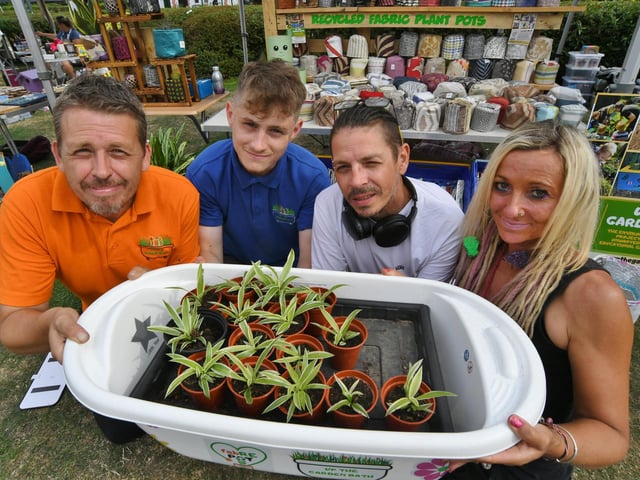 David Poulter, David James, Alex Blower and Kez Hayes-Palmer at the Up the Garden Bath stand