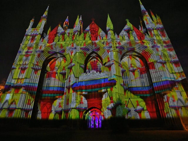 The Angels light show at Peterborough Cathedral.