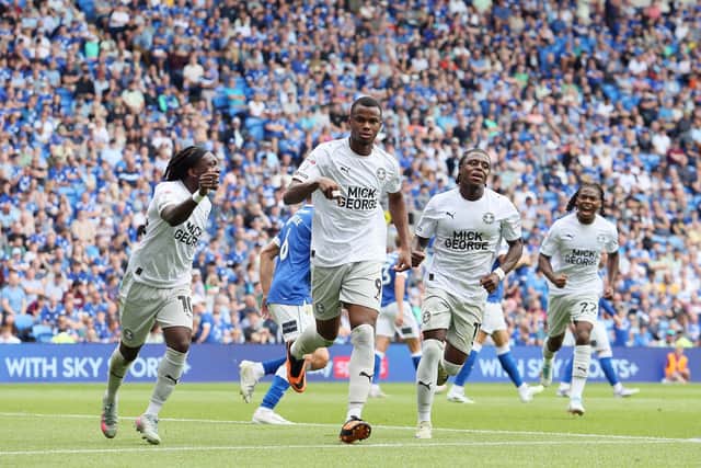 Brad Ihionvien celebrates the first Posh goal of the 2025-26 season. Photo Joe Dent/theposh.com
