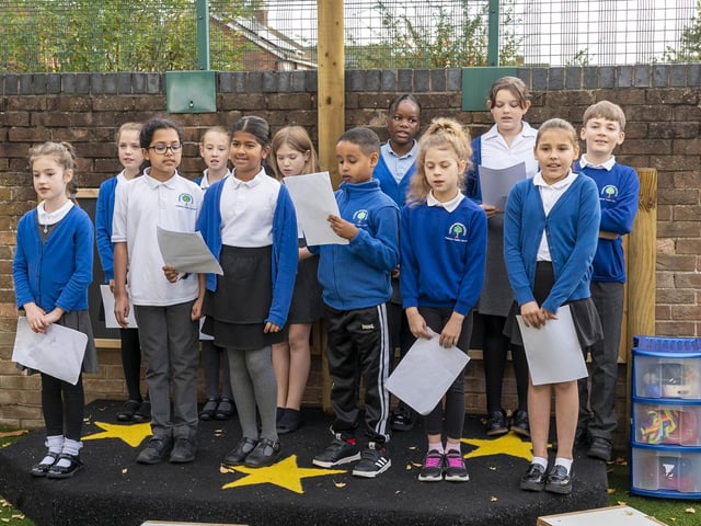 Pupils try out one of the stage areas.