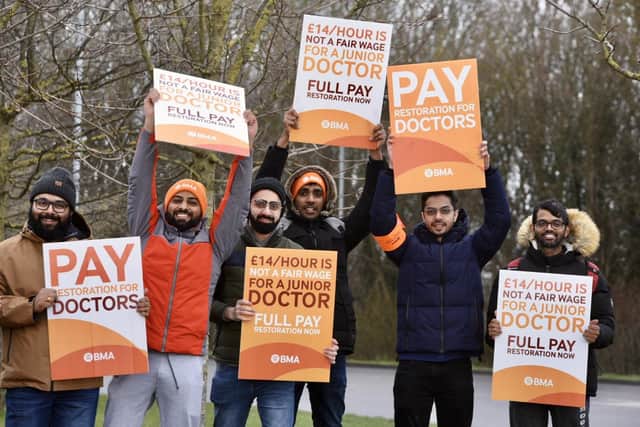 Junior doctors formed a picket line outside Peterborough City Hospital