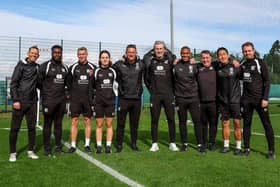 Posh manager Robbie Savage with his backroom staff. Photo Joe Dent/theposh.com