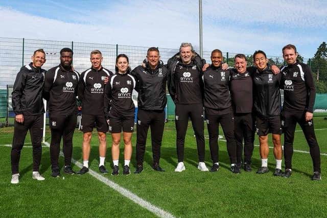 Posh manager Robbie Savage with his backroom staff. Photo Joe Dent/theposh.com