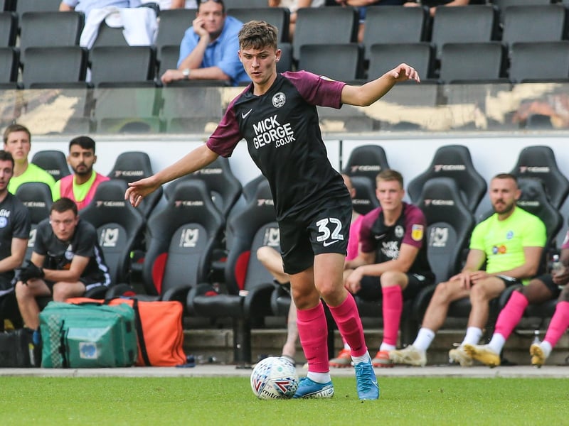 Harrison Burrows during his Football League debut at MK Dons in 2019.