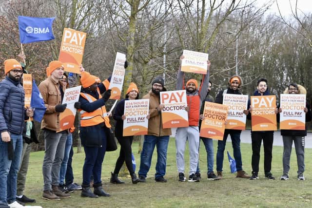 Junior doctors formed a picket line outside Peterborough City Hospital