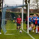 Posh open the scoring against Wem Town. Photo: Ruby Red Photography.