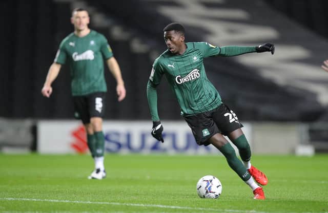 Panutche Camara in action for Plymouth. Photo: Pete Norton/Getty Images.