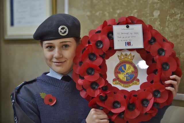 A 115 Squadron air cadet with their wreath.