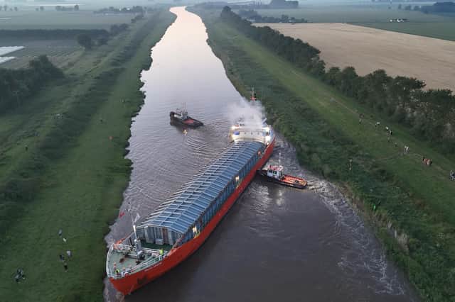 The Baltic Arrow aground on the banks of the River Nene.