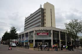 Hereward Cross shopping centre which has been put up for sale by owners Peterborough City Council.