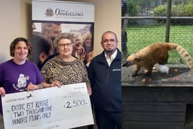 (L to R) Caz Bruce (Animal Manager at Exotic Pet Refuge), Elaine Brown (outgoing Chairperson of the Nene & Welland Oddfellows) and Darren Mansford (co-owner of the Exotic Pet Refuge).