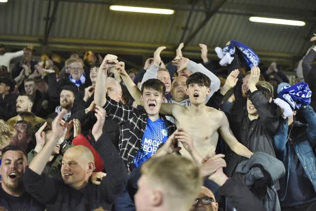 Posh fans celebrating during the Sheffield Wednesday match. Photo: David Lowndes.