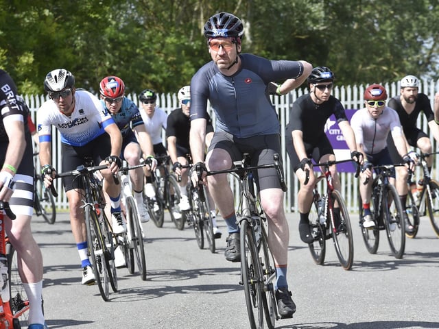 The Tour of Cambridgeshire Cycle Race from the East of England Arena.
