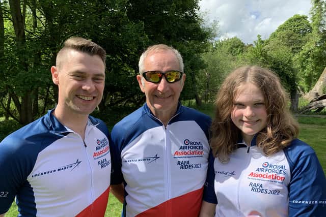 Chris Hodder (left), Geoff Fitzjohn (centre), Emily Hodder (right) are taking on a bike ride for the RAF Association.