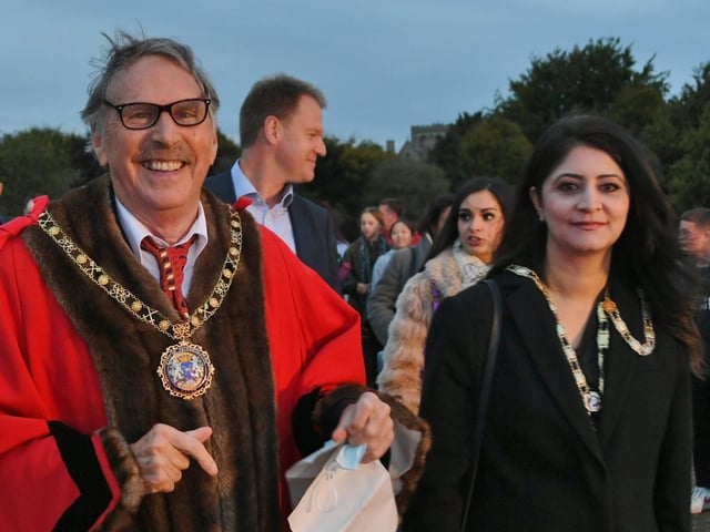 Mayor of Peterborough Alan Dowson with Mayoress Councillor Shabina Qayyum visiting the Bridge Fair.