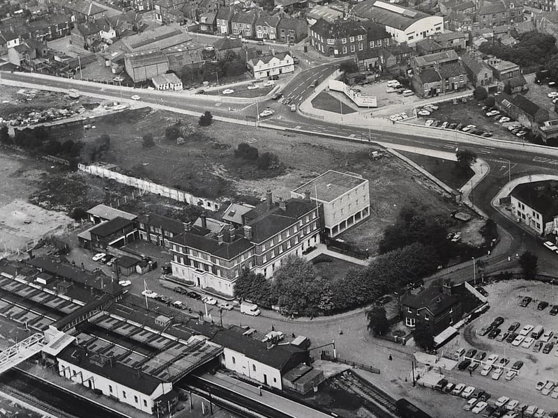 Here's Peterborough's Great Northern Hotel. The building might look the same but the surroundings have changed - this is before Queensgate, multi-storey car park and Waitrose .