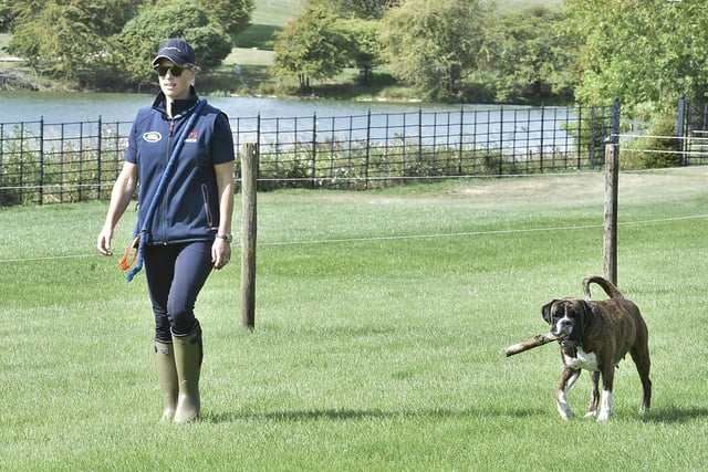 Burghley Horse Trials 2022 -  Zara Tindall walking her dog before the dressage 