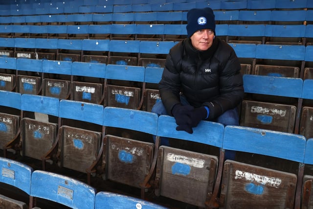 A posh fan takes his seat early doors for the Emirates FA Cup Third Round match between Peterborough United and Bristol Rovers this year.