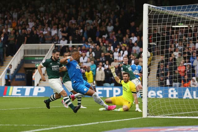 Jonson Clarke-Harris scores for Posh v Derby last weekend. Photo: Joe Dent/theposh.com.