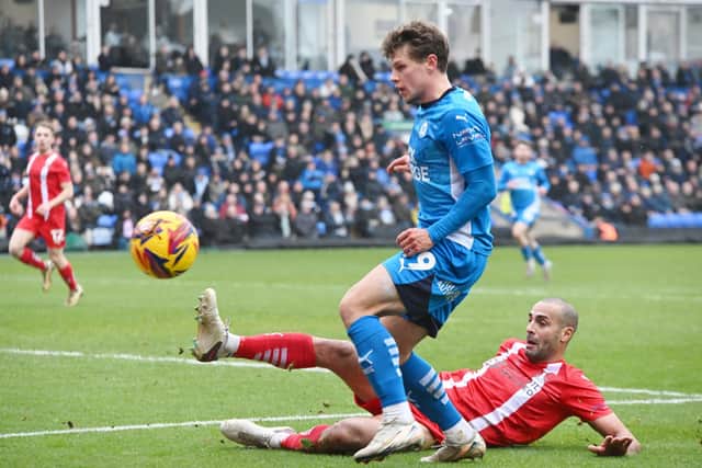 Gustav Lindgren in action for Posh. Photo David Lowndes.