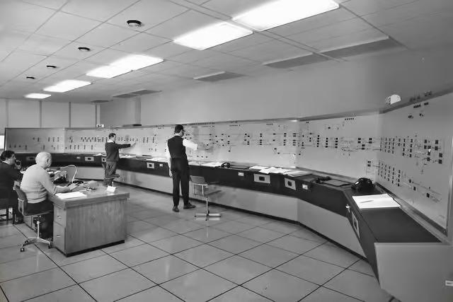The inside of Peterborough Power Signal Box in 1976