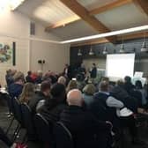 About 100 residents attended a public meeting at the East of England Showground in Peterborough to voice road safety fears.