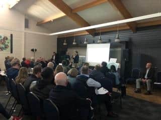 About 100 residents attended a public meeting at the East of England Showground in Peterborough to voice road safety fears.