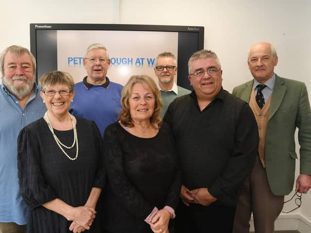 Support for Peterborough Veterans' second post-Covid meeting at Long Causeway Chambers. Pictured are group organisers John and Judy Fox, Trevor Mills , Christine Fovargue and Bryan Tyler, alongside guest speakers David Gray ( a local historian) and William Craven, from Milton Estates.