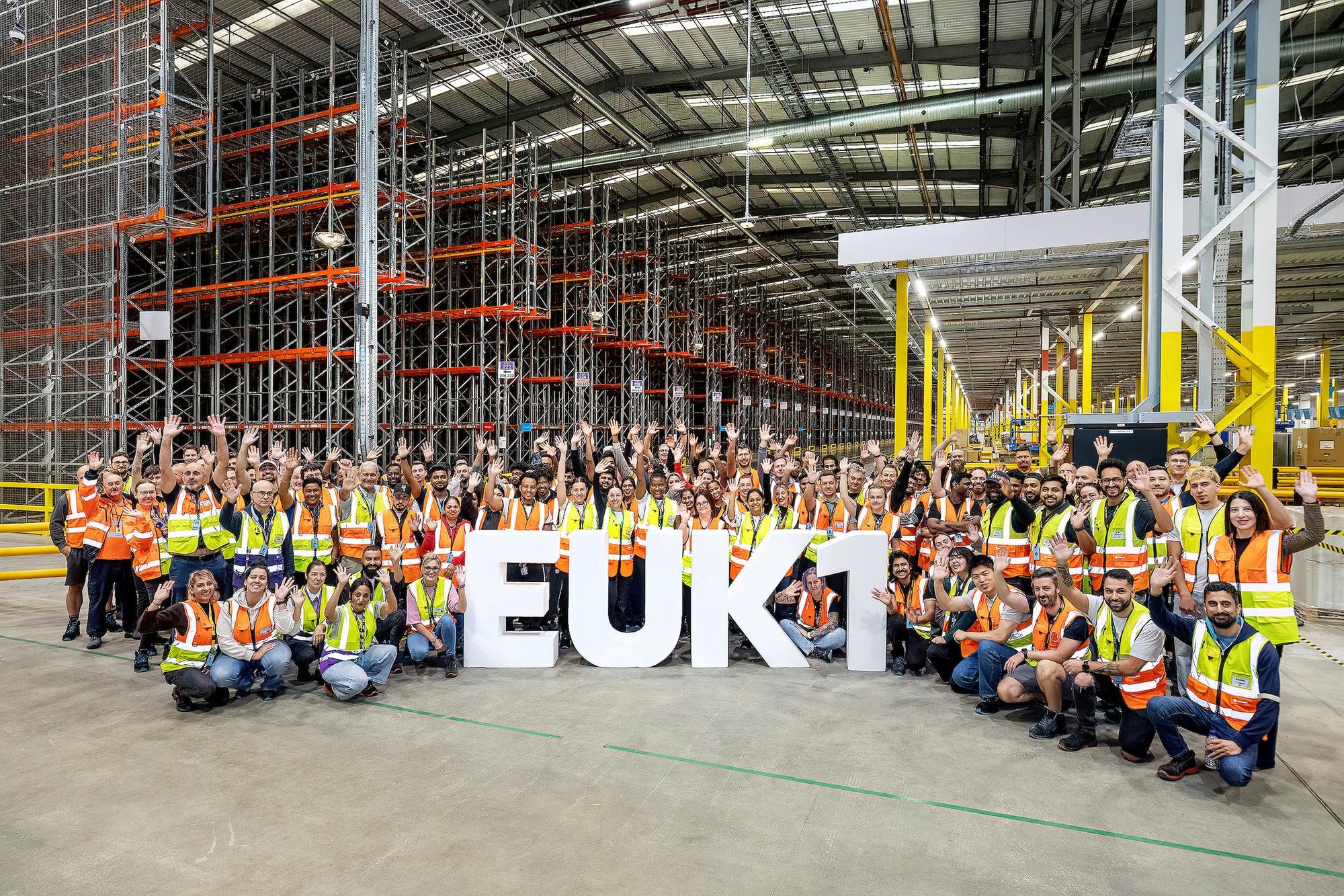 Staff at the new Amazon warehouse in Peterborough
