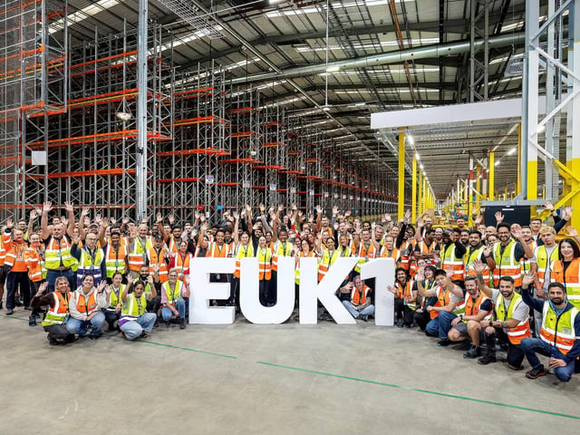 Staff at the new Amazon warehouse in Peterborough