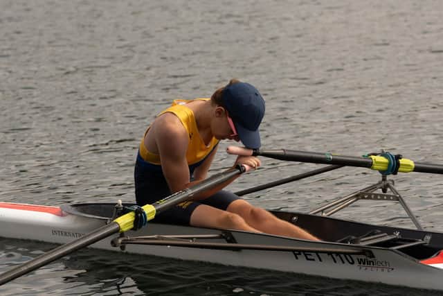 Rowing can be hard work as ths competitor at the Peterborough City Summer Regatta discovered. Photo Neil Dorrington